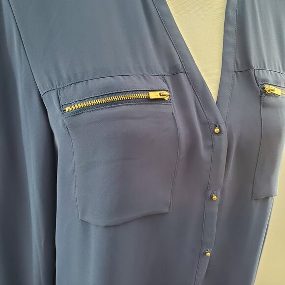 Express Women's Pullover Blue Sheer Zipper Accent Top Size M - Picture 5 of 8